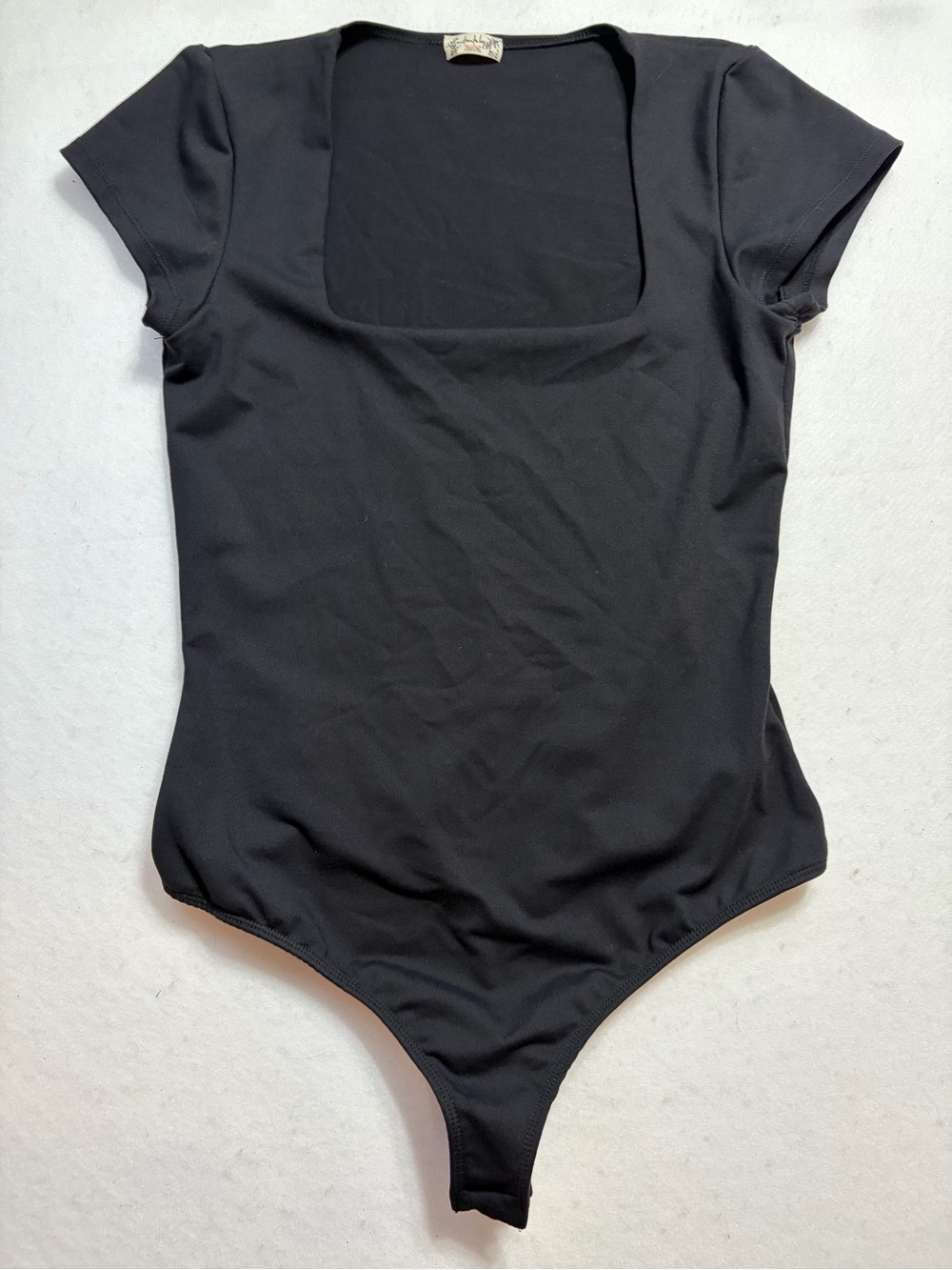 Free People Black Square Neck Short Sleeve Bodysuit